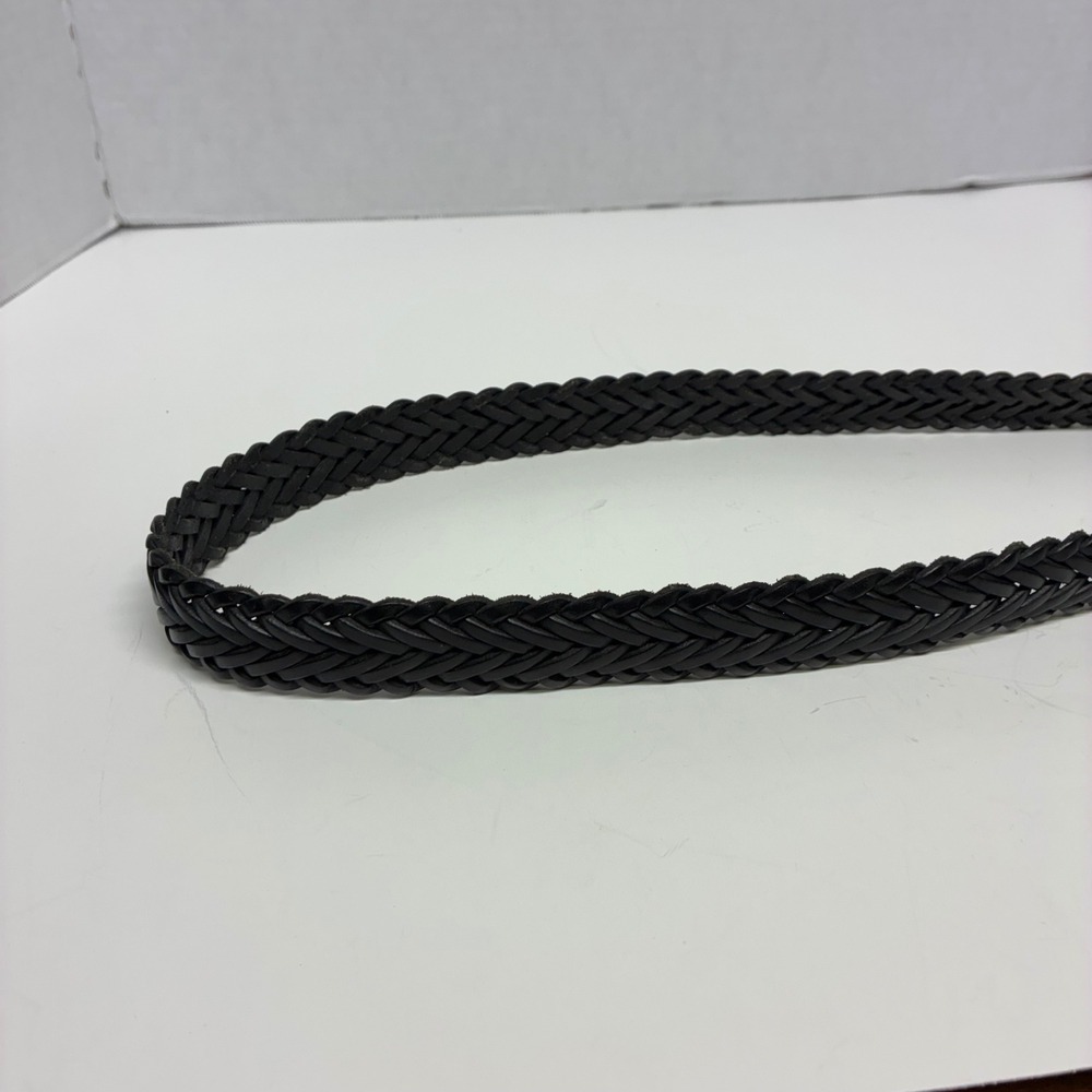 County Seat Braided Leather Belt Mens 30 Black Woven Brass Buckle Vintage - Picture 7 of 14